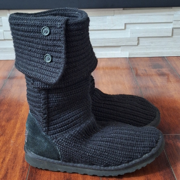 Ugg 5819 Classic Cardy Black Knit Boots Size 8 - Picture 1 of 8